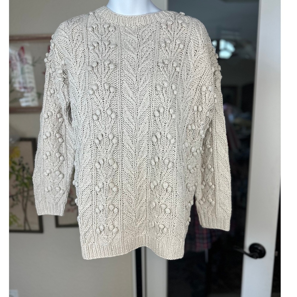 Ann Taylor VTGE Sweater Size SM Cream Silk Cotton Cable Popcorn Knit Crew Neck - Picture 4 of 11